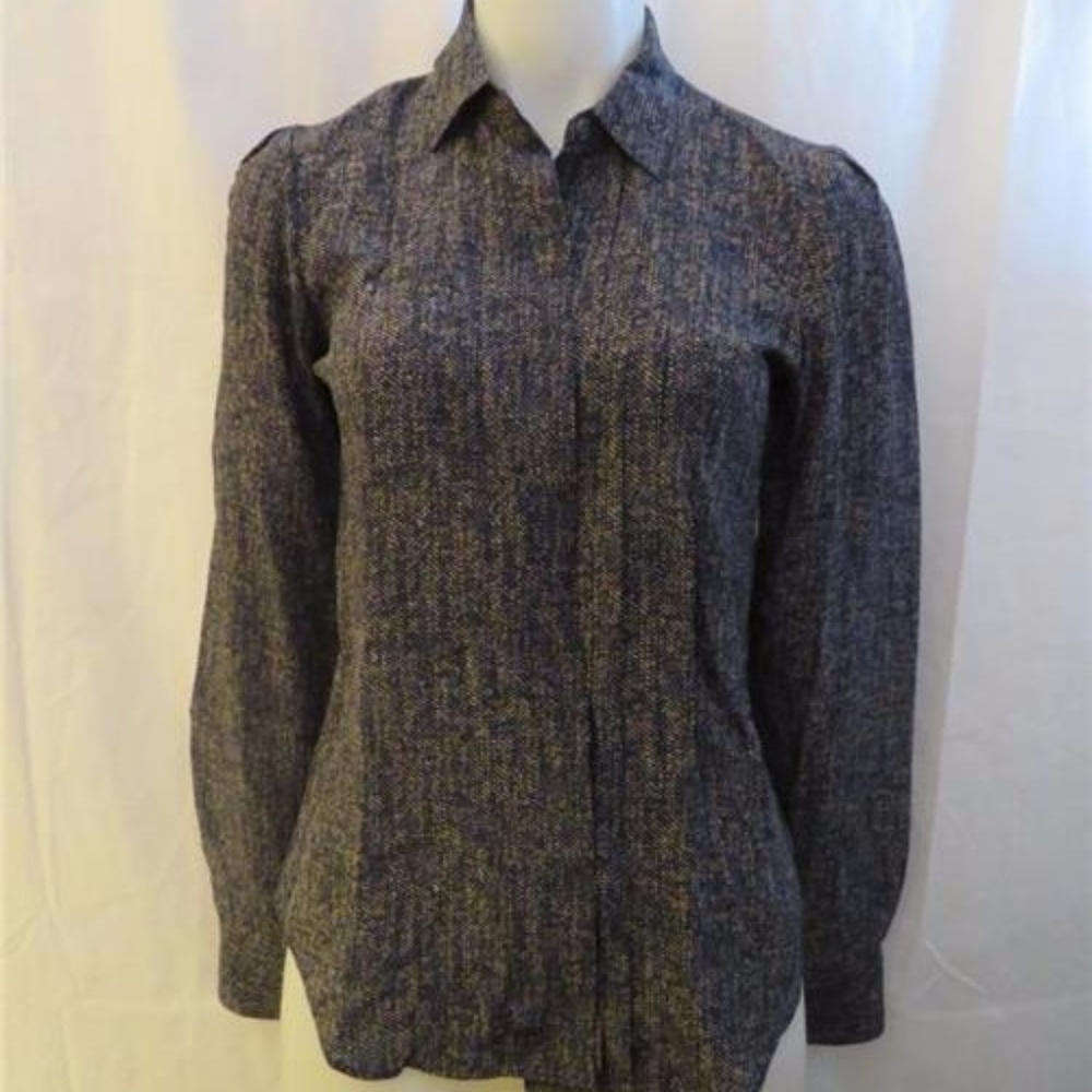 THEORY SILK MULTI COLOR BUTTON DOWN SHIRT SZ S
